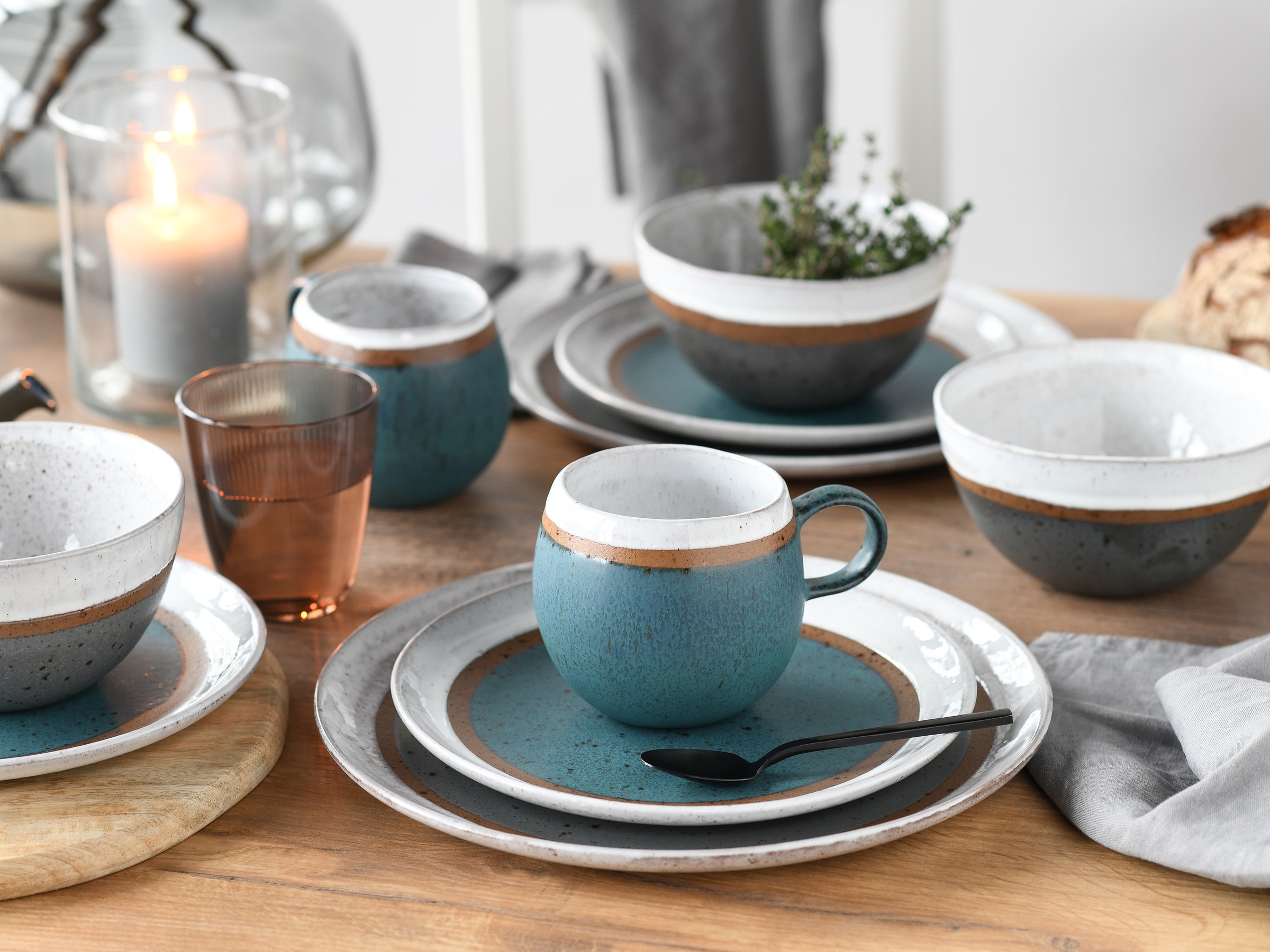 CreaTable Kombiservice »Fjord Bunt, Service, 16-tlg.« Skandinavisches Design, Reativglasur