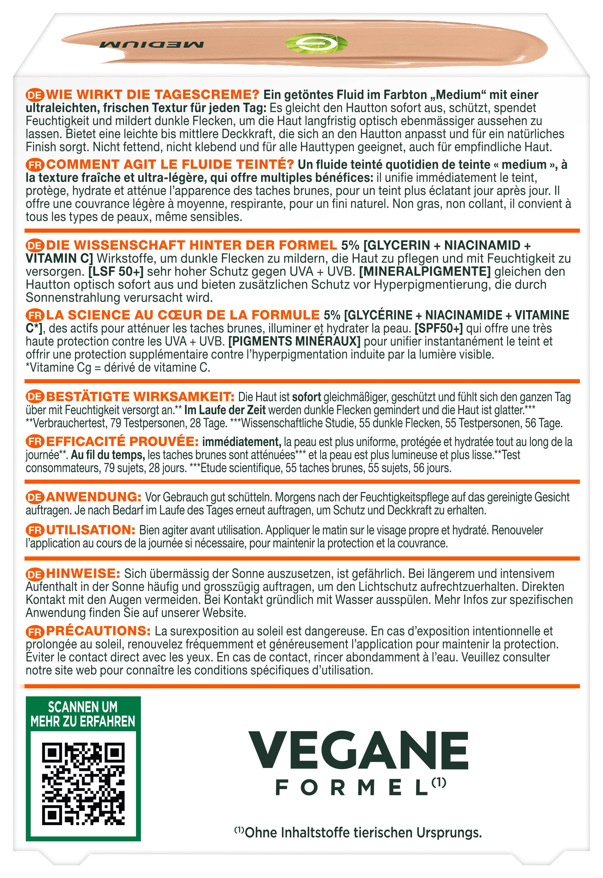 GARNIER Getönte Gesichtscreme »VITAMIN C WONDER TINT ALL-IN-1 GETÖNTES FLUID« mit LSF 50+, Fluid-Textur, nicht fettende und nicht klebende Formel