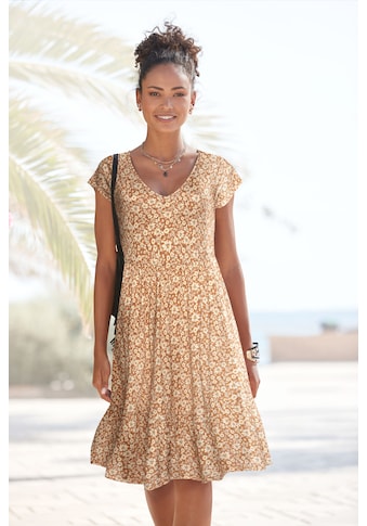 Jerseykleid, mit Blümchenprint und V-Ausschnitt, Sommerkleid, Strandkleid