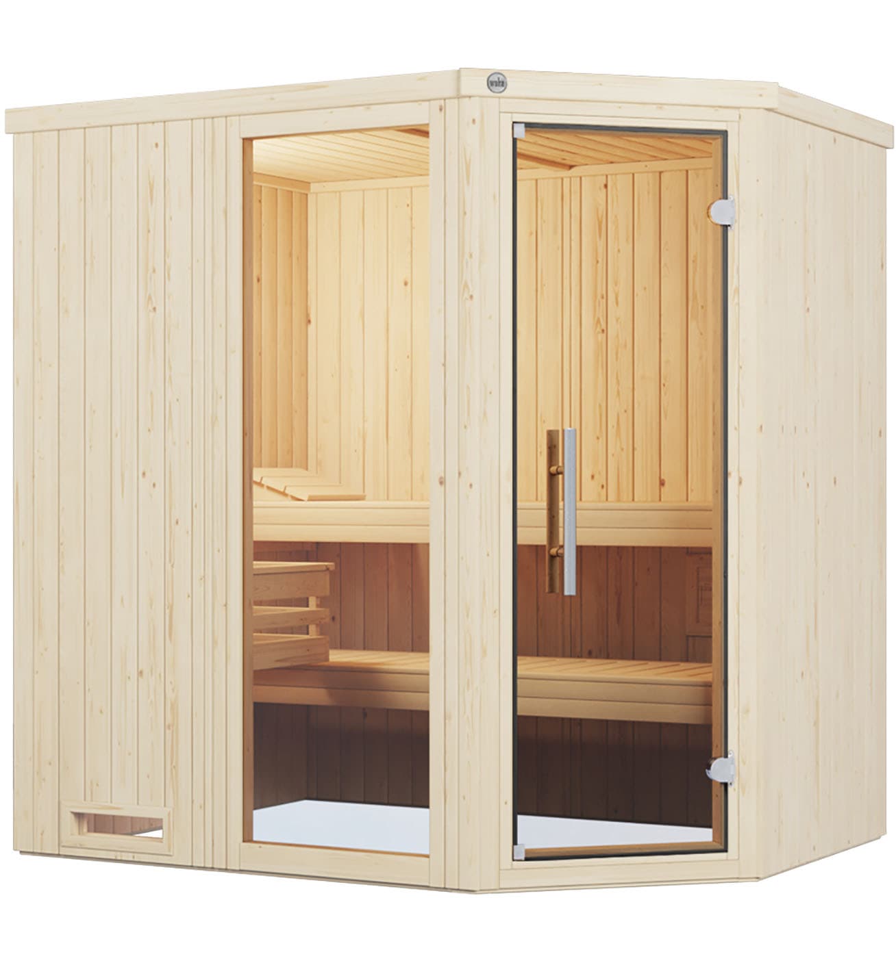 WEKA Sauna "Element-Ecksauna VARBERG 1", Saunaofen, externe Steuerung, 4,5 kW, weiß, Saunen, vorgefertigte Elemente, Fensterelement, moderne