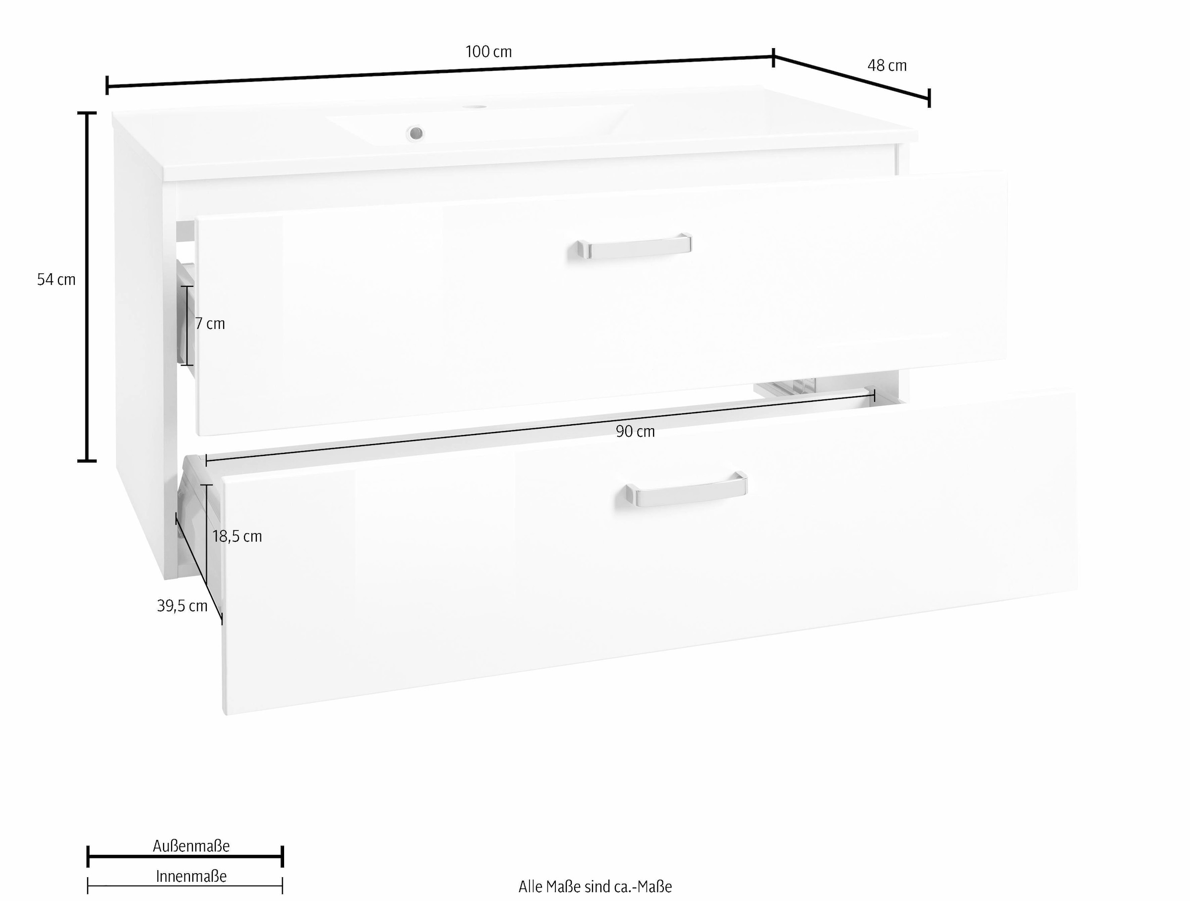 welltime Waschbeckenunterschrank »Ravenna«, Badmöbel Waschtisch inkl. Waschbecken, Breite 100 cm, Soft-Close
