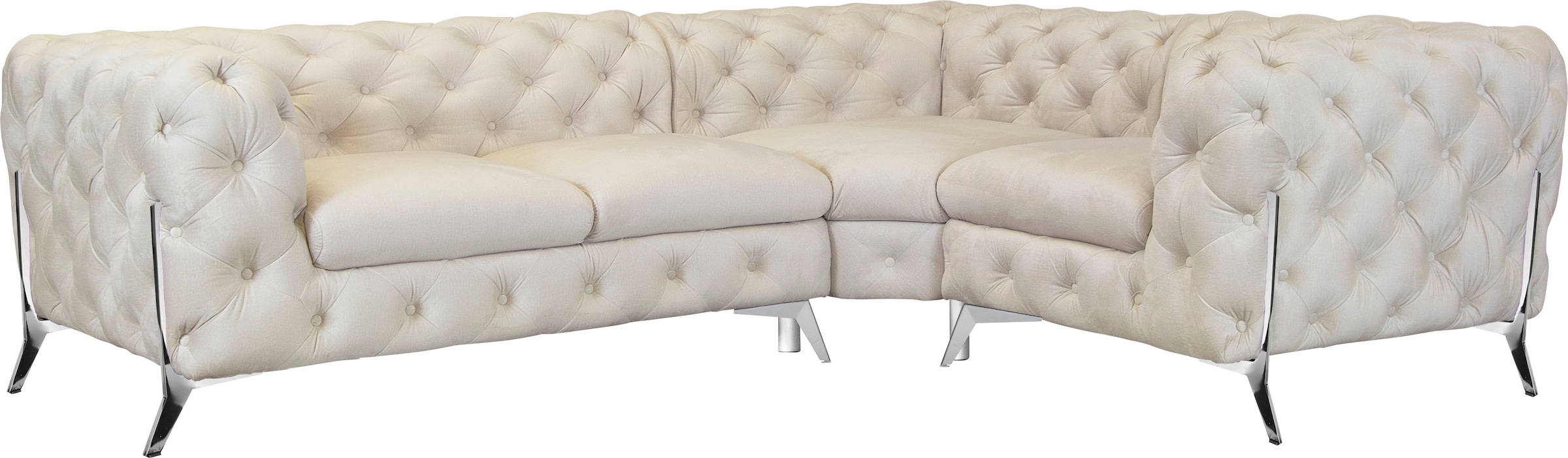 Leonique Chesterfield-Sofa "Amaury L-Form", moderne Chersterfield-Optik, Breite 262 cm, Fußfarbe wählbar