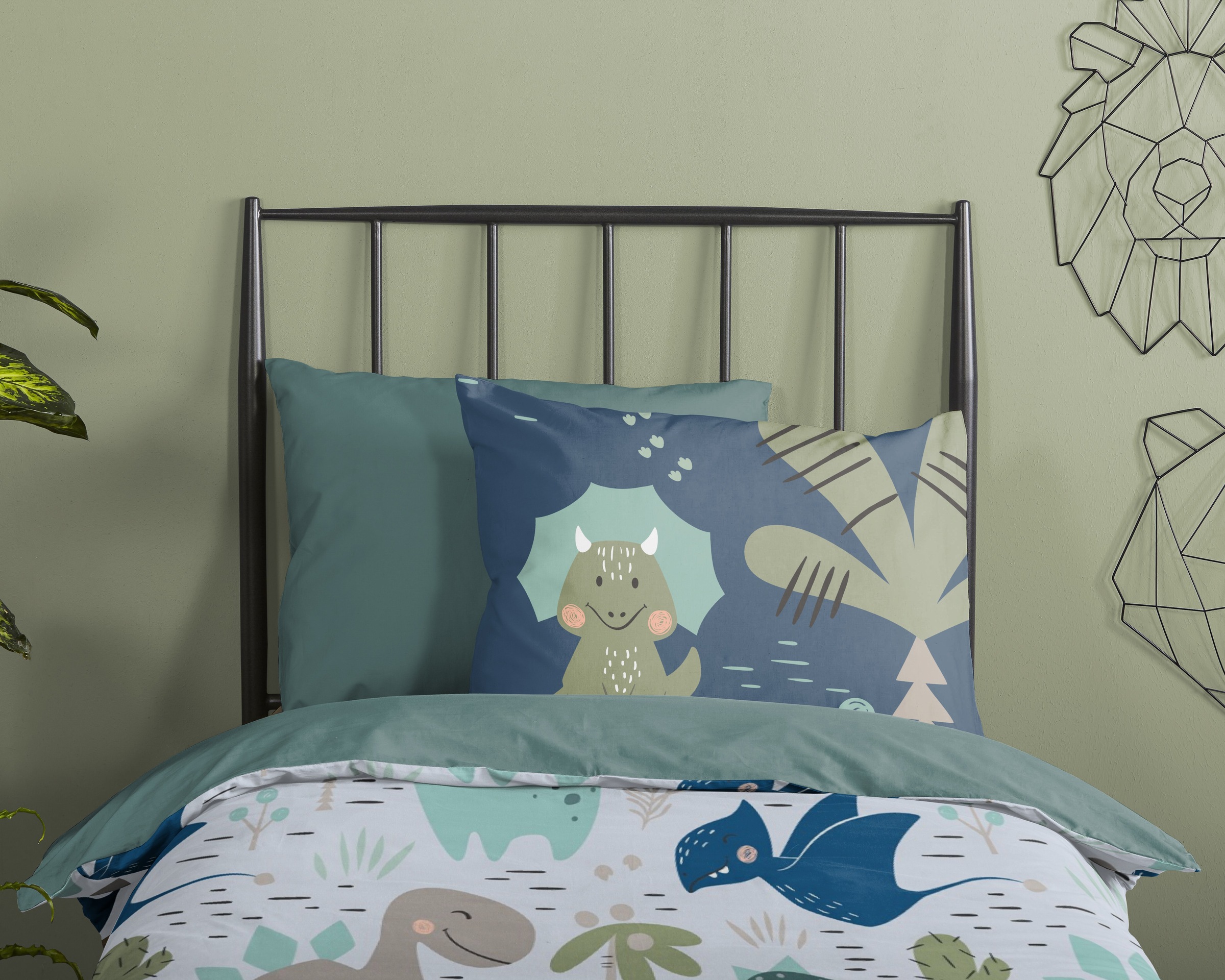 PURE luxury collection Microfaserbettdecke + Kopfkissen »Mees« 2-in-1 Bettdecke, waschbar, 135x200, 2 Teilig, Wende, Junge, Dino,grün