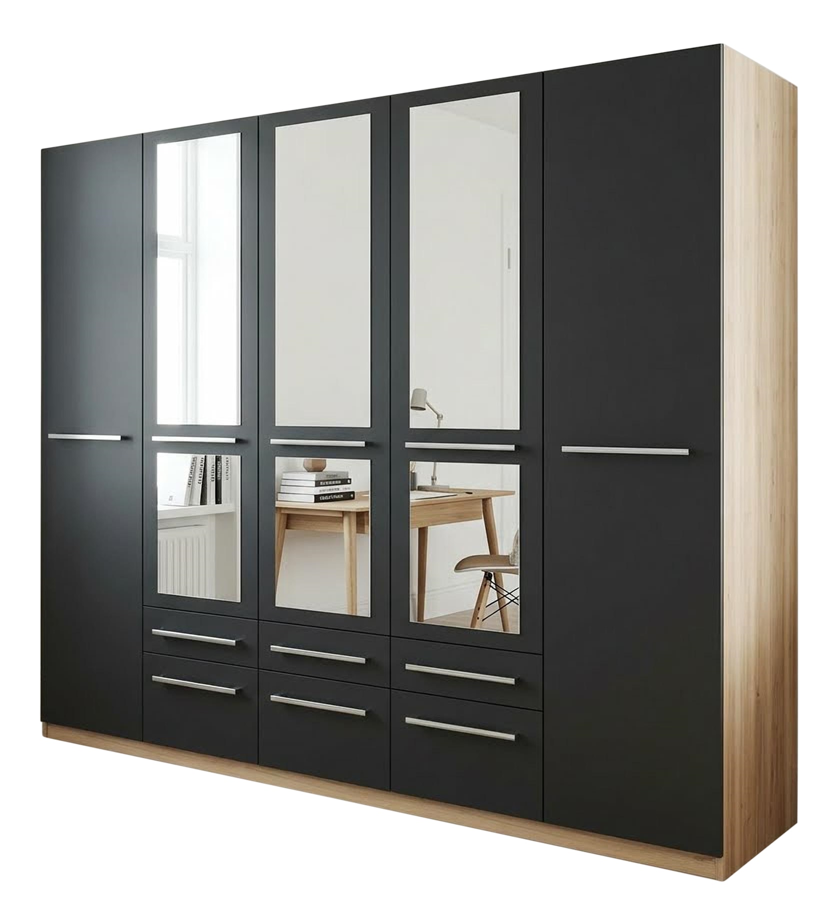 priess Kleiderschrank "Schrank Garderobe Wäscheschrank Barcelona in 5 Breiten" viel Stauraum, geräumige Schubkästen, mit Spiegel, MADE IN GERMANY