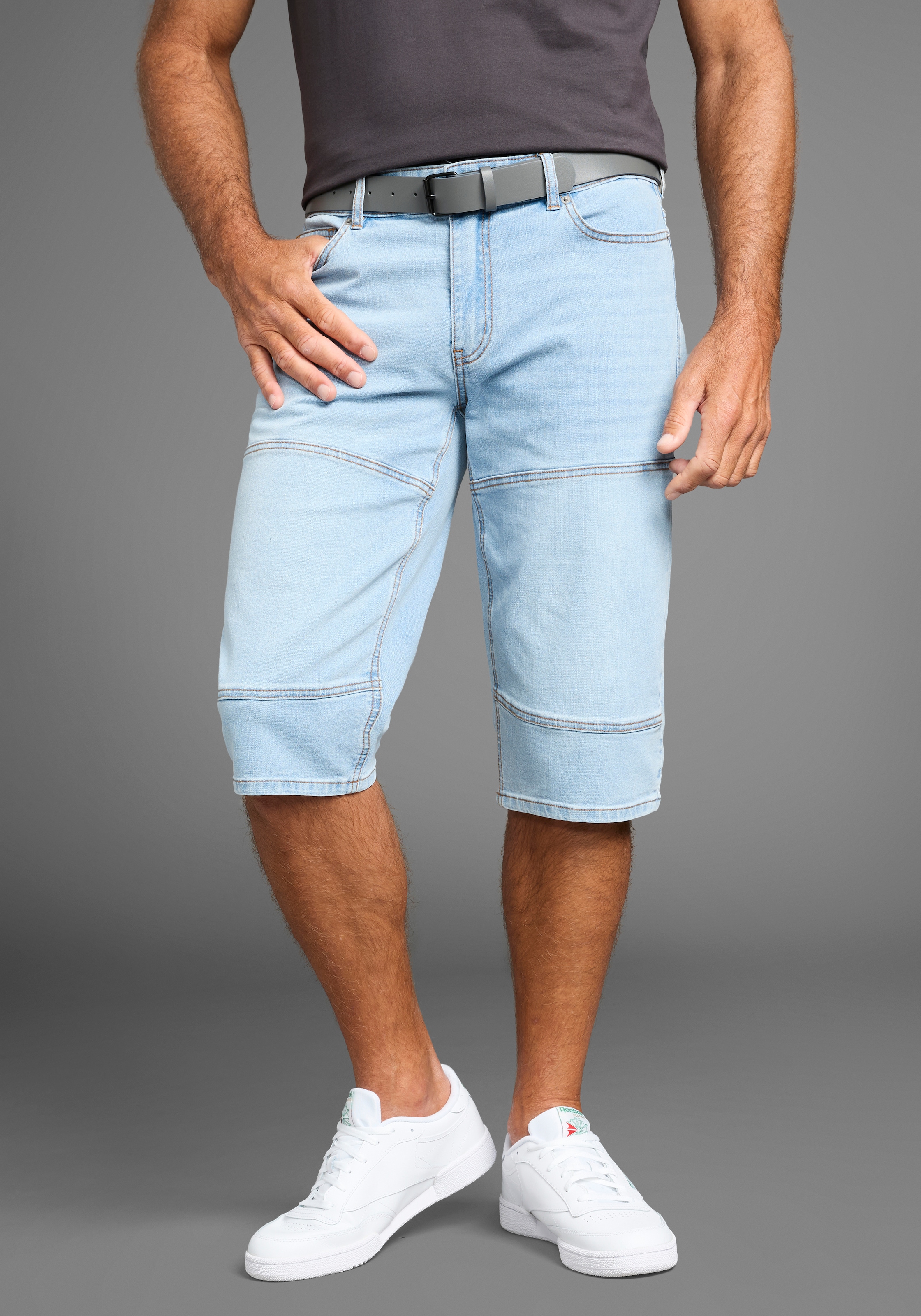 H.I.S Jeansbermudas »HANTZ«, (Set, 2 tlg., mit abnehmbarem Gürtel), gerader Beinschnitt, Used-Look mit Abriebeffekten