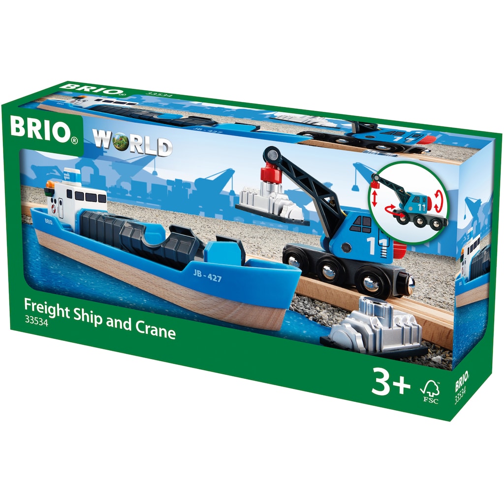 BRIO® Spielzeugeisenbahn-Erweiterung »BRIO® WORLD, Containerschiff mit Kranwagen«, FSC®- schützt Wald - weltweit