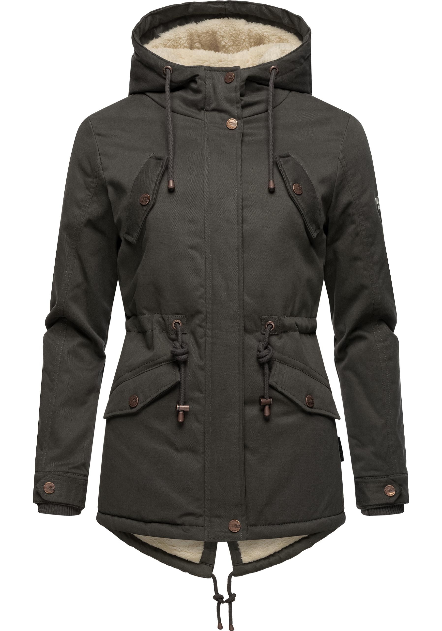 Marikoo Winterjacke »Manolya«, mit Kapuze, stylischer Kurzmantel mit weichem Teddyfell-Futter