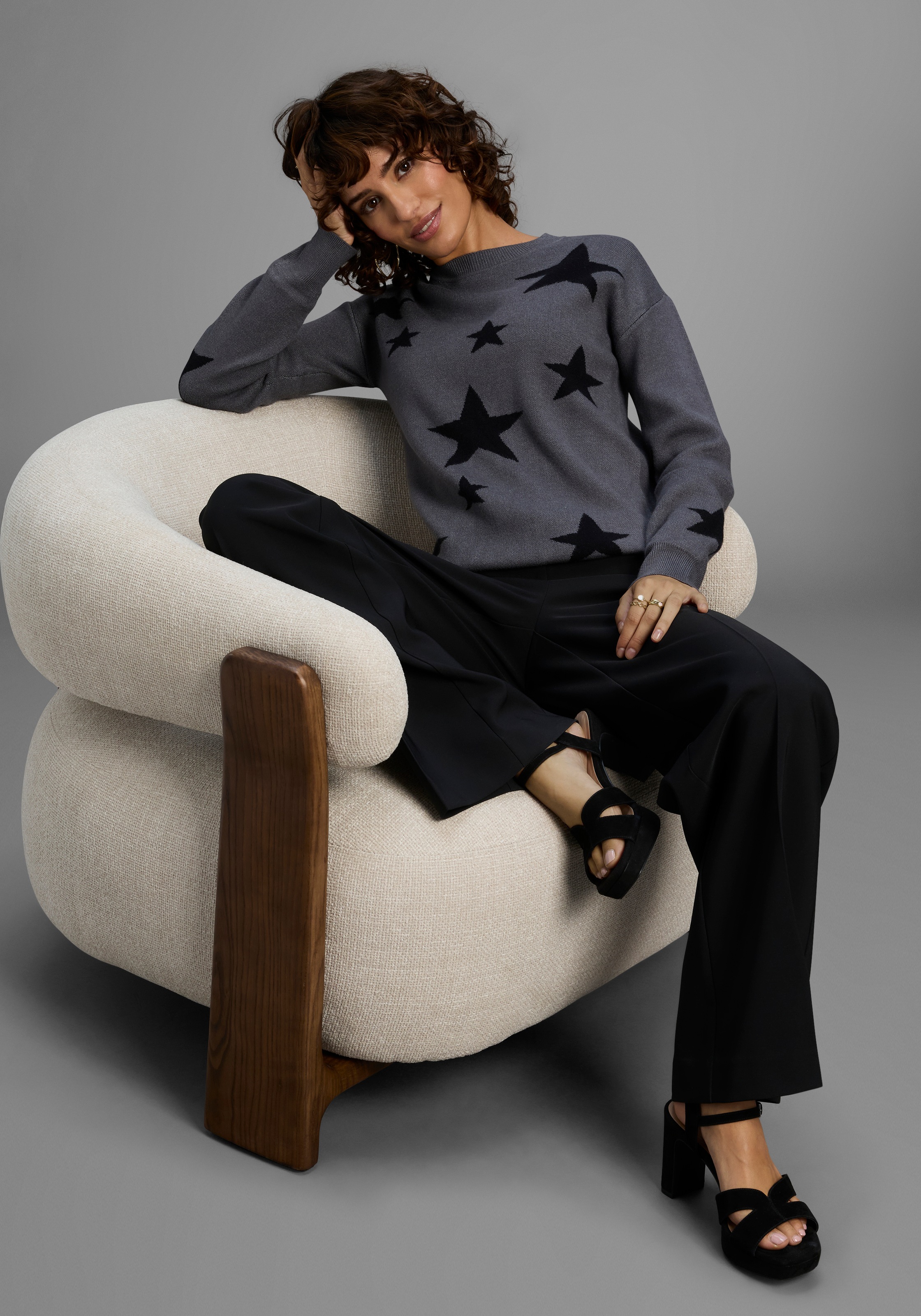 Laura Scott Rundhalspullover kuscheliger Winterstrick mit Sternenmuster - N günstig online kaufen